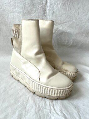 Puma x Fenty Rihanna Chelsea sneaker boots womens 7.5 white leather platform